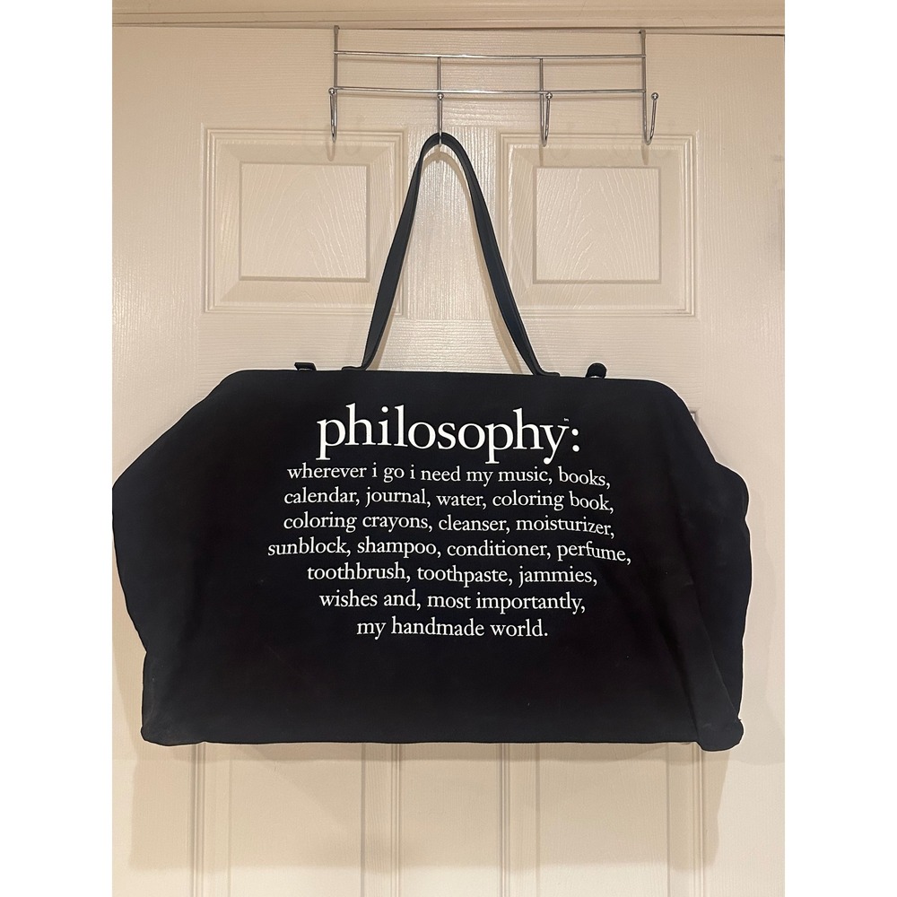 Philosophy Black Canvas Oversized Weekend Travel Tote Bag large